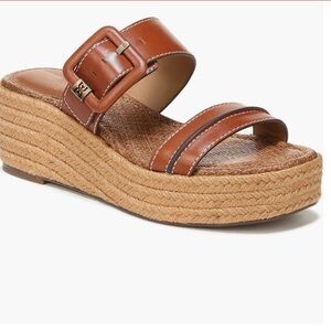 Sam Edelman Carson Brown Leather Platform Espadrille Wedge Slide Sandals Sz 9.5